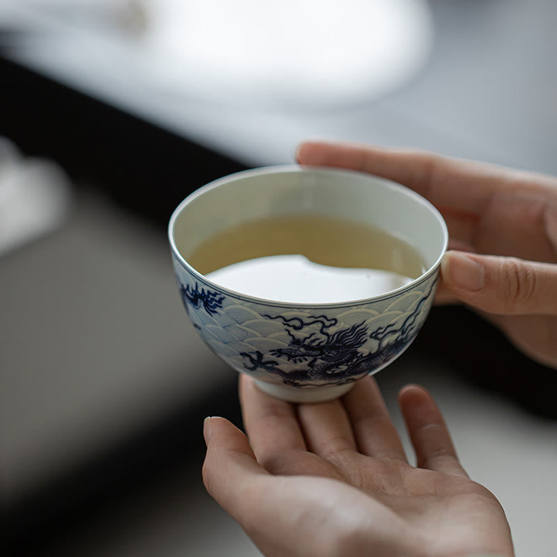 Mythstone Blue Dragon Design Ceramic Teacup Kung Fu Tea Cups