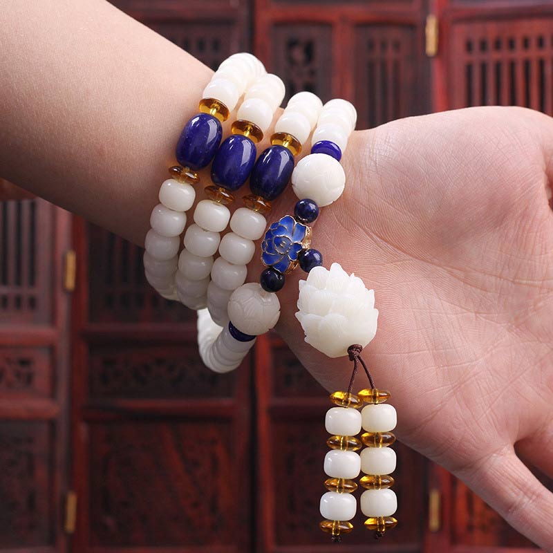 MythStone Tibetan Mala White Bodhi Seed Peace Bracelet