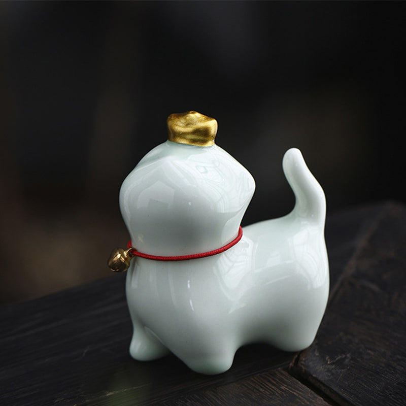 Lingote de té de cerámica para mascotas con forma de gato de la suerte Mythstone, figura decorativa para escritorio del hogar