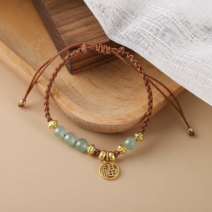 Pulsera de cuerda con bendición del personaje Fu y cuentas de jade de Mythstone 