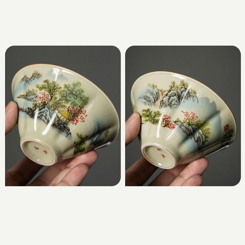 Mythstone Pine Mountain Forest Landscape Ceramic Gaiwan Sancai Teacup Kung Fu Tea Cup And Saucer With Lid