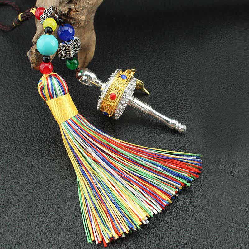 Mythstone Tibet Om Mani Padme Hum Prayer Wheel Tassel Bag Car Hanging Decoration