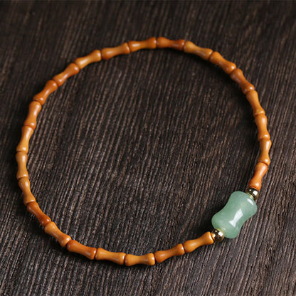 Mythstone Natural Olive Pit Green Aventurine Bamboo Pattern Luck Bracelet