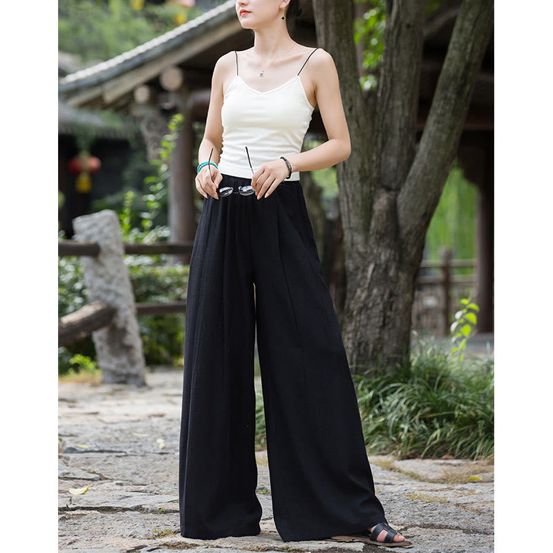 Mythstone Solid Color Loose Wide Leg Pants With Pockets