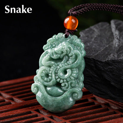 Colgante de jade natural Mythstone con el signo del zodíaco chino de la prosperidad de 12 caracteres