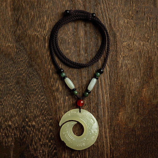 Mythstone Peace Buckle Jade Small Leaf Red Sandalwood Cinnabar Agate Luck Necklace Pendant