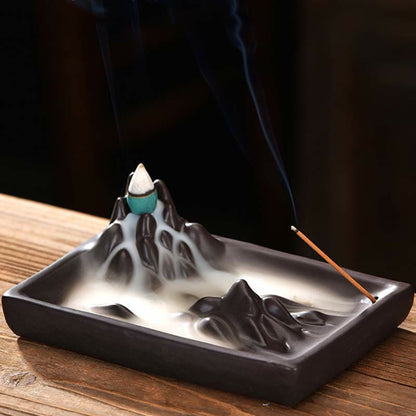 Mythstone Mountains Flowing Water Ceramic Blessing Backflow Incense Burner