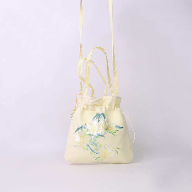 Mythstone Lotus Peony Epiphyllum Phoenix Suzhou Embroidery Cotton Linen Tote Crossbody Bag Shoulder Bag Handbag