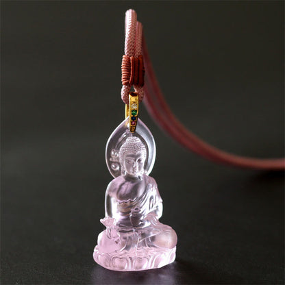 Mythstone Blue Tathagata Buddha Medicine Buddha Liuli Crystal Serenity Amulet Necklace Pendant