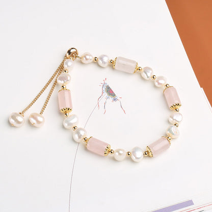 Mythstone Green Aventurine Pearl Pink Crystal Bead Luck Bracelet