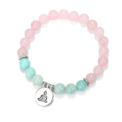 Mythstone Natural Pink Crystal Amazonite Lotus Buddha OM Symbol Warmth Bracelet