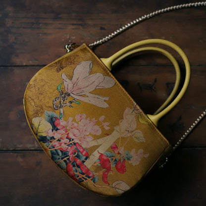 Bolso de mano con cadena de metal y cremallera de Mythstone con diseño de peonías y flores vintage 