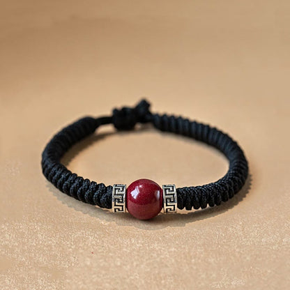 Mythstone 925 Sterling Silver Natural Cinnabar Bead Calm Handmade Braided String Bracelet