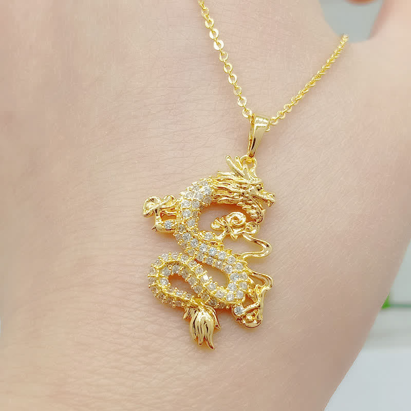 Mythstone Gold Dragon Protection Necklace Pendant