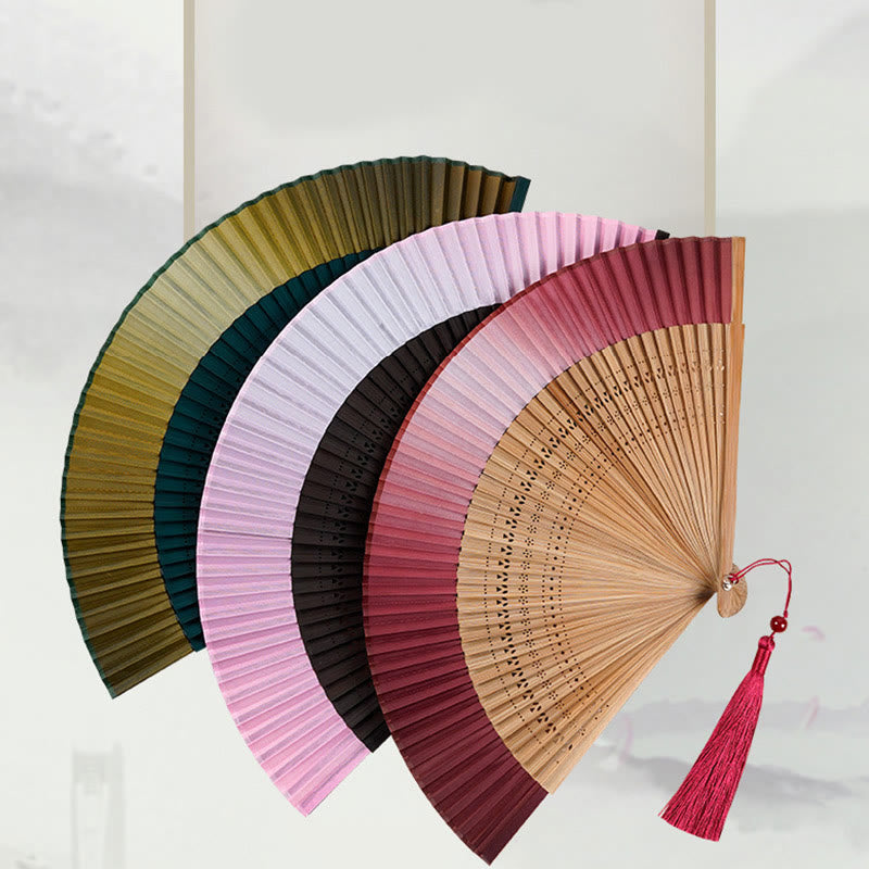 Mythstone Solid Color Gradient Hollow Engraved Handheld Bamboo Folding Fan