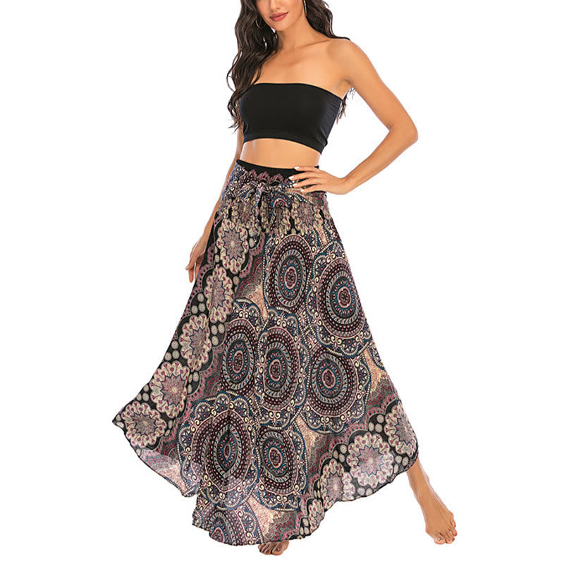 Mythstone Two Style Wear Bohemian Mandala Flower Lace-up Skirt Dress