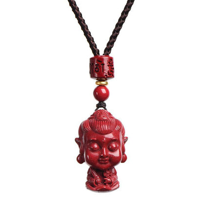 Mythstone Chinese Zodiac Natal Buddha Natural Cinnabar Amulet Keep Away Evil Spirits Necklace Pendant