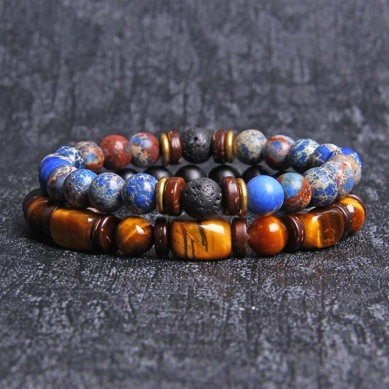 Mythstone 2PCS Healing Crystal Emperor Stone Tiger Eye Bead Bracelet