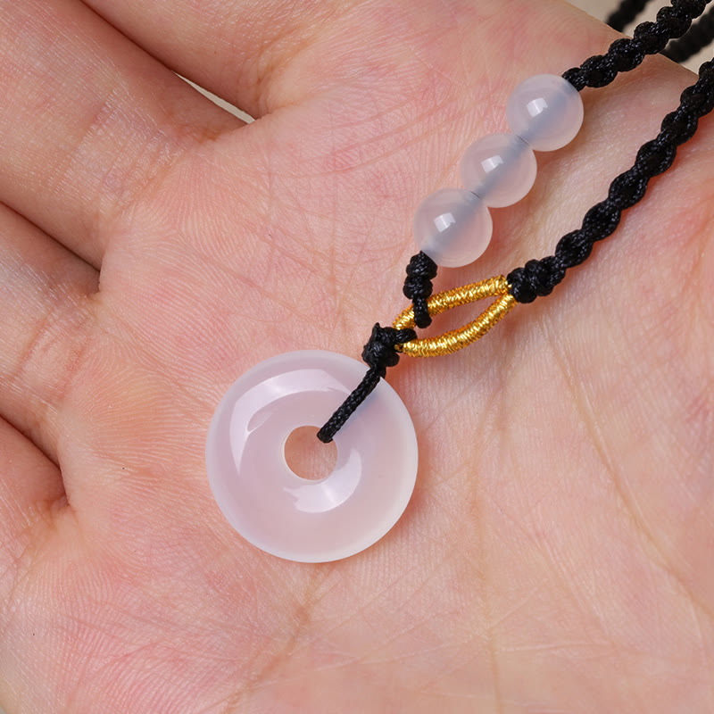 Mythstone Strawberry Quartz Chalcedony Peace Buckle Healing Necklace Pendant