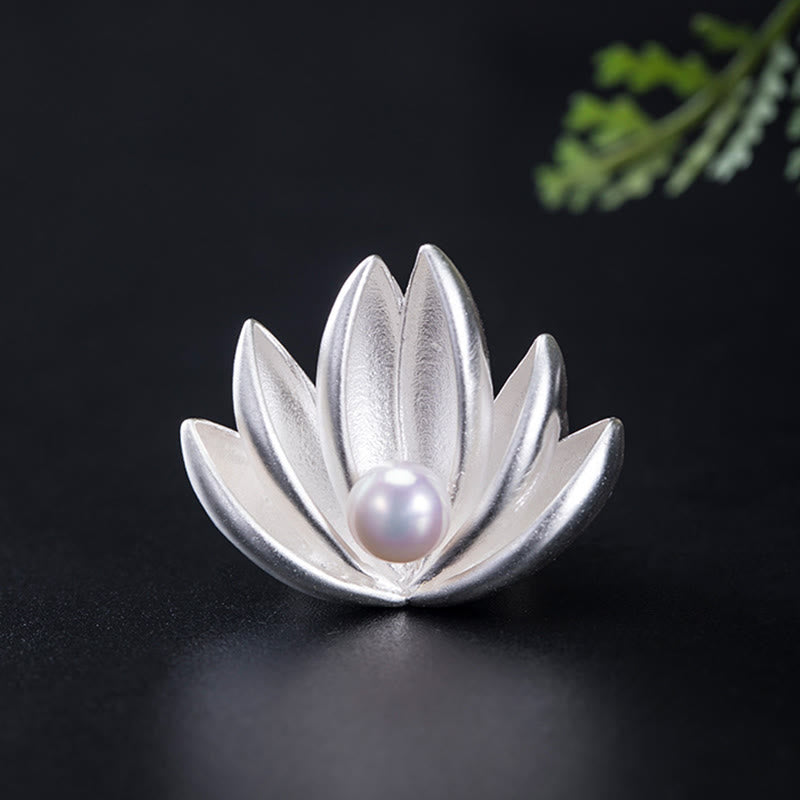 Mythstone 925 Sterling Silver Lotus Flower Pearl New Beginning Brooch