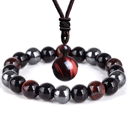 Mythstone Tibetan Tiger's Eye Bracelet Necklace Set