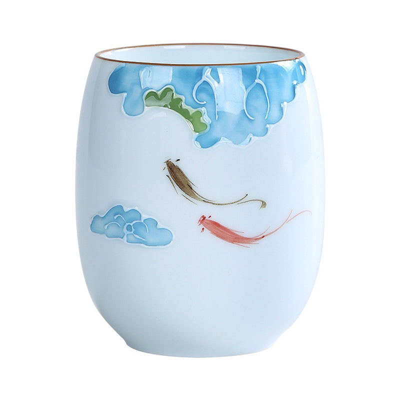 Mythstone Koi Fish Lotus Landscape Dandelion Peony Flower Ceramic Teacup Kung Fu Tea Cup