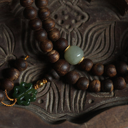 108 Mala Beads Nha Trang Bai Qinan Agarwood Jade 999 Gold Peace Bracelet