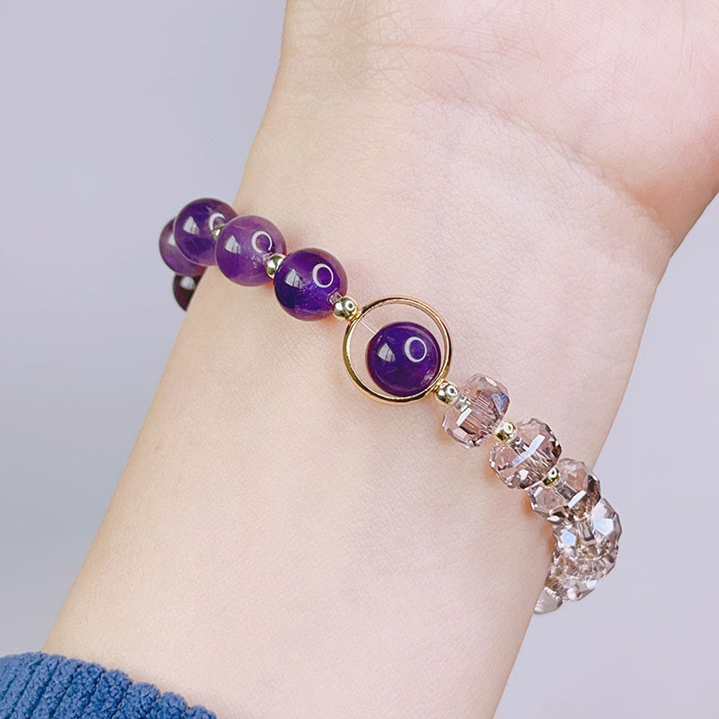 Mythstone Amethyst Crystal Four Leaf Clover Healing Charm Bracelet