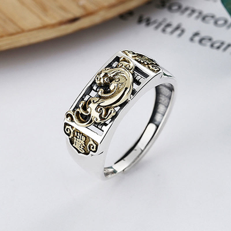 Mythstone 925 Sterling Silver PiXiu Luck Wealth Adjustable Ring