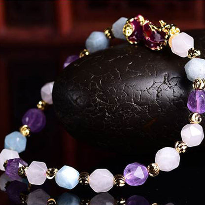 Mythstone Natural Amethyst Fortune Pixiu Charm Bracelet