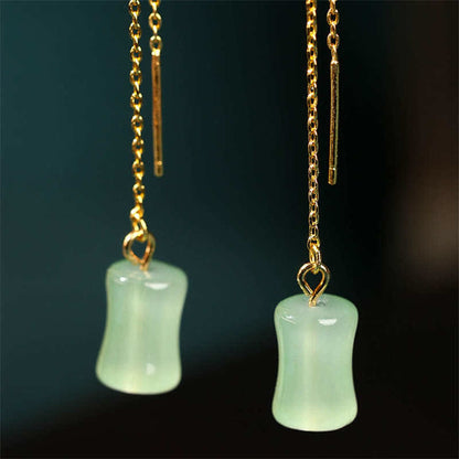 Mythstone Jade Bamboo Pattern Luck Drop Earrings