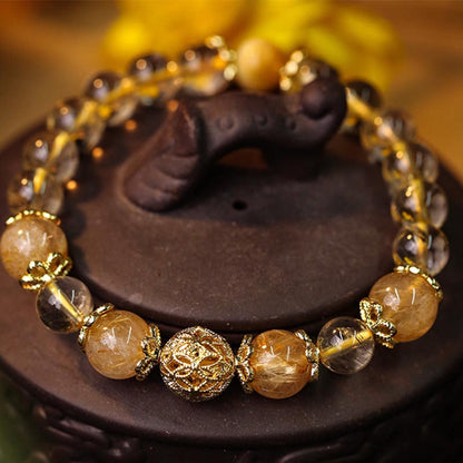 Mythstone Natural Citrine Amethyst Rutilated Quartz Prosperity Protection Bracelet