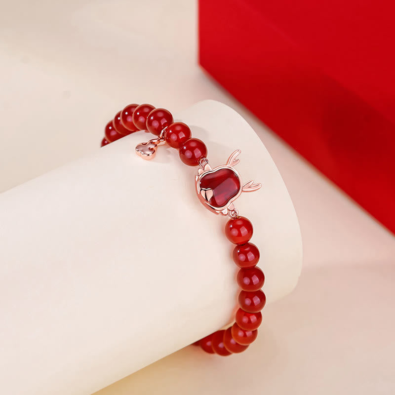 Mythstone 925 Sterling Silver Year Of The Dragon Natural Red Agate Attract Fortune Dragon Luck Chain Bracelet