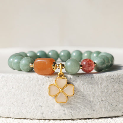 MythStone Jade Four Leaf Clover Charm Prosperity Bracelet