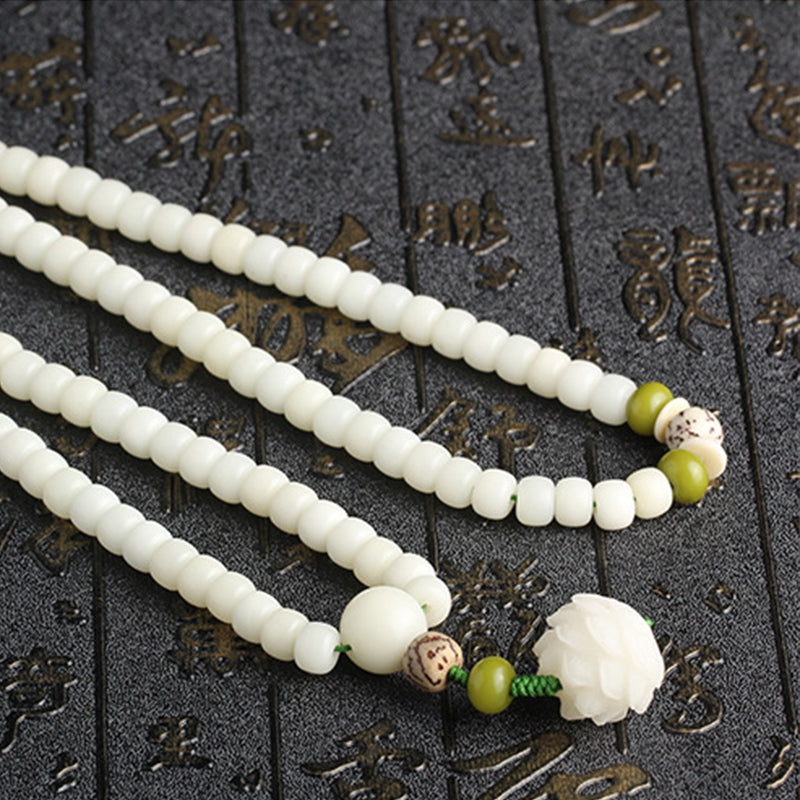 Mythstone White Jade Bodhi Lotus Mala Harmony Necklace Bracelet