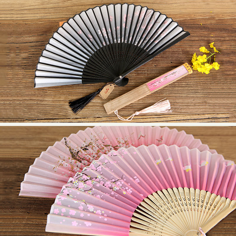 Mythstone Classic Birds Singing Flowers Handheld Bamboo Folding Fan