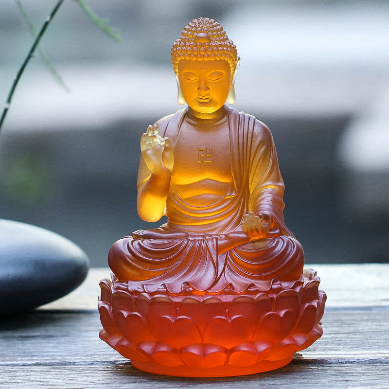 Estatua de compasión hecha a mano de Buda Sakyamuni Liuli, obra de arte de cristal, ofrenda para el hogar y la oficina 