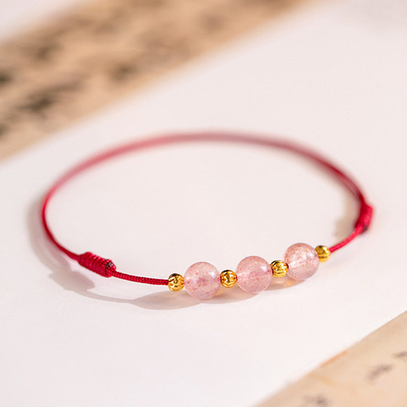 Mythstone Strawberry Crystal Beads Luck Red String Anklet