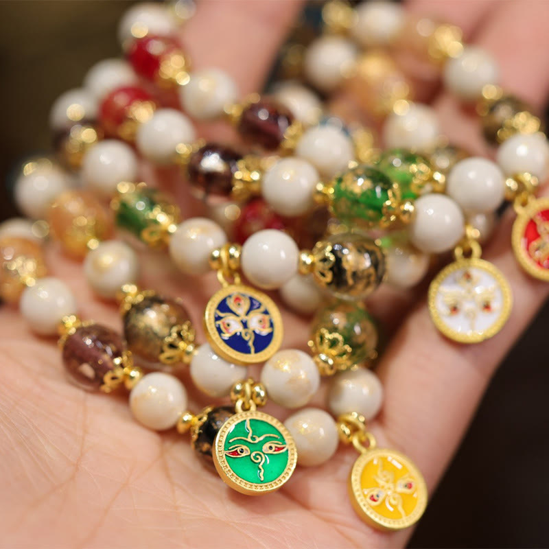 Mythstone Tibetan Five God Of Wealth Fortune Liuli Glass Bead Incense Ash Porcelain Bead Charm Bracelet