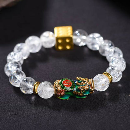 Pulsera de riqueza con dados de cristal blanco Pixiu que cambia de color Mythstone 