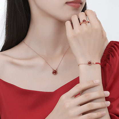 MythStone 925 Sterling Silver Year of the Dragon Cinnabar Red Agate Dragon Protection Bracelet Necklace Pendant Earrings Ring