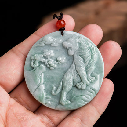 Mythstone Chinese Zodiac Tiger Jade Protection Necklace String Pendant