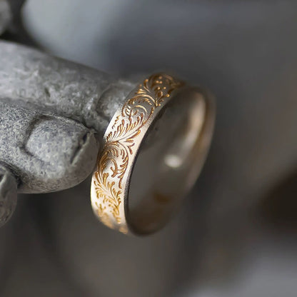 Buddha Stone 999 Sterling Silver Gold-Painted Joyful Flower Pattern Peaceful Heart Sutra Ring