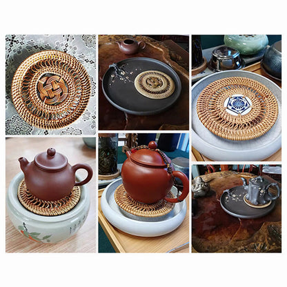 Mythstone Ceramic Flower Pattern Rattan Cup Mat Tea Cup Coaster