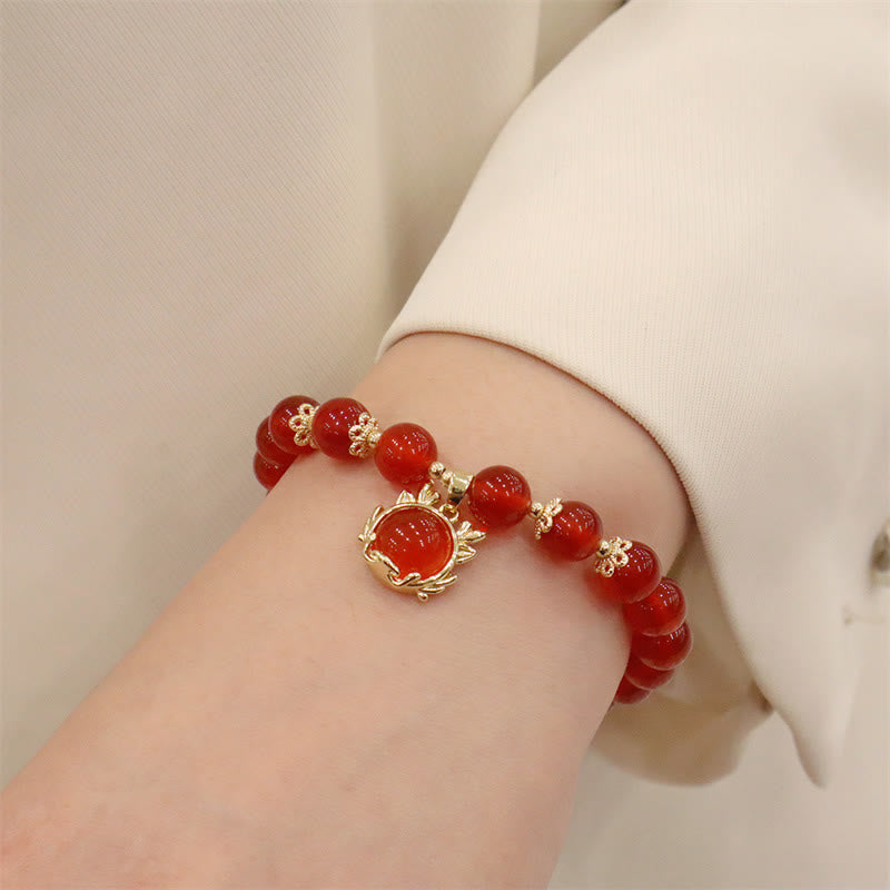 Mythstone Year of the Dragon Red Agate Jade Peace Buckle Fu Character Success Bracelet