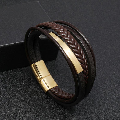 Mythstone Simple Design Titanium Steel Leather Luck Bracelet