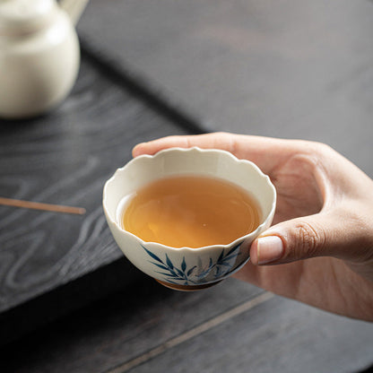 Mythstone Small Blue Bamboo Leaves Ceramic Teacup Kung Fu Tea Cup Bowl