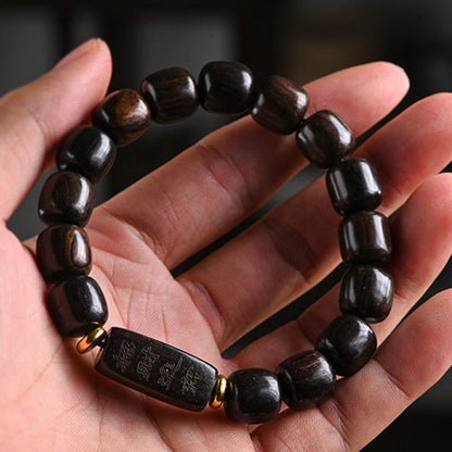 Mythstone Tibetan Ebony Wood Barrel Beads Lucky And Treasure Balance Bracelet