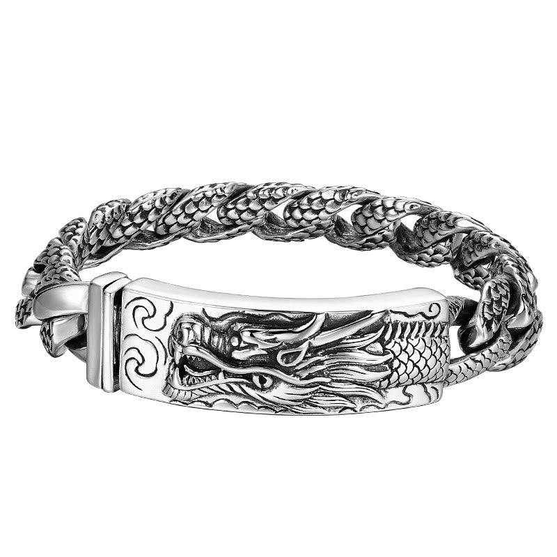 Mythstone Retro Dragon Scale Pattern Engraved Protection Bracelet