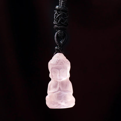 Mythstone Various Crystal Amethyst Pink Crystal White Crystal Citrine Buddha Carved Spiritual Healing Necklace Pendant Decoration